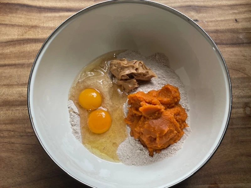 bowl with ingredients for simple homemade dog treats