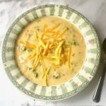 A bowl of broccoli cheese soup