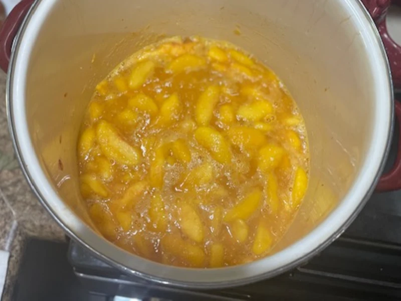 Cooking down peaches to make peach butter