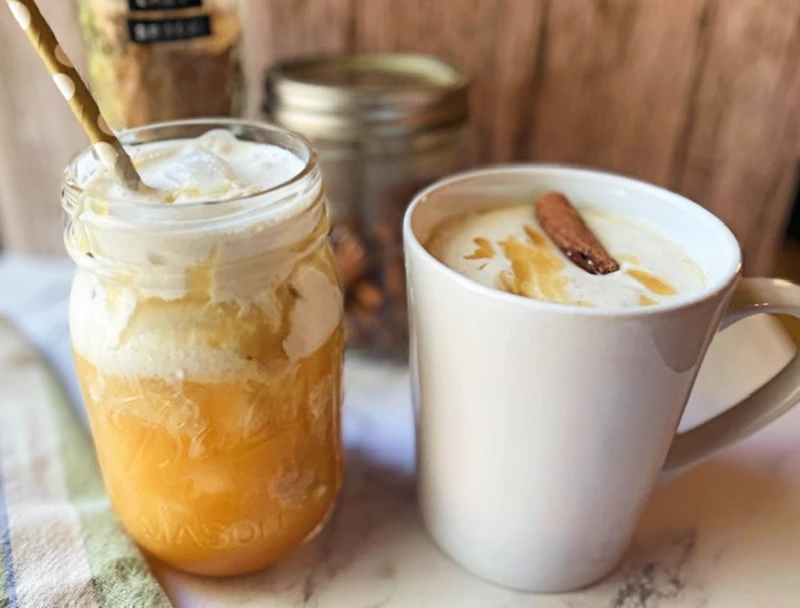 caramel apple cider with spiced cream