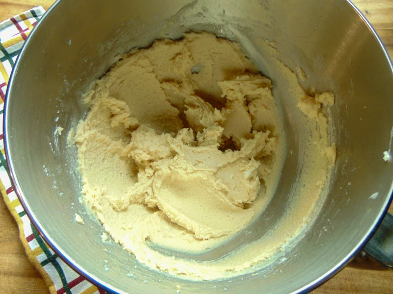 creamed butters and sugars for pecan chocolate chip cookies