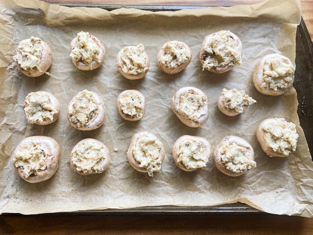 creamy stuffed mushrooms ready for the oven