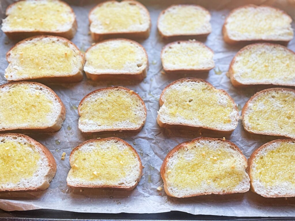 garlicy baguette for shrimp Rangoon toast