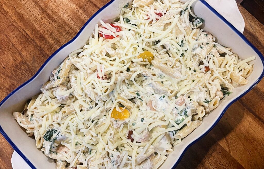 creamy chicken spinach pasta bake