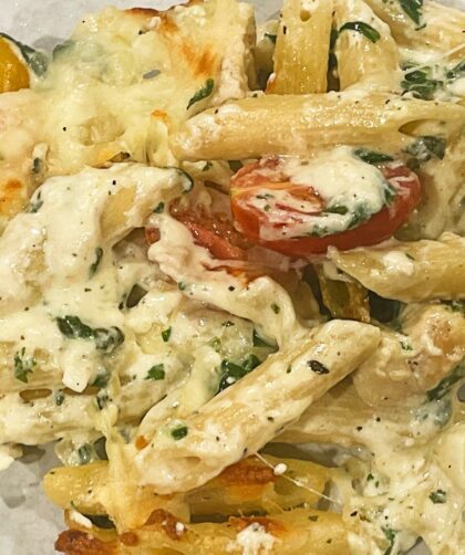 creamy chicken spinach pasta bake