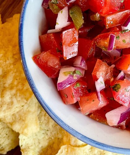 pico de Gallo in a bowl with tortilla chips