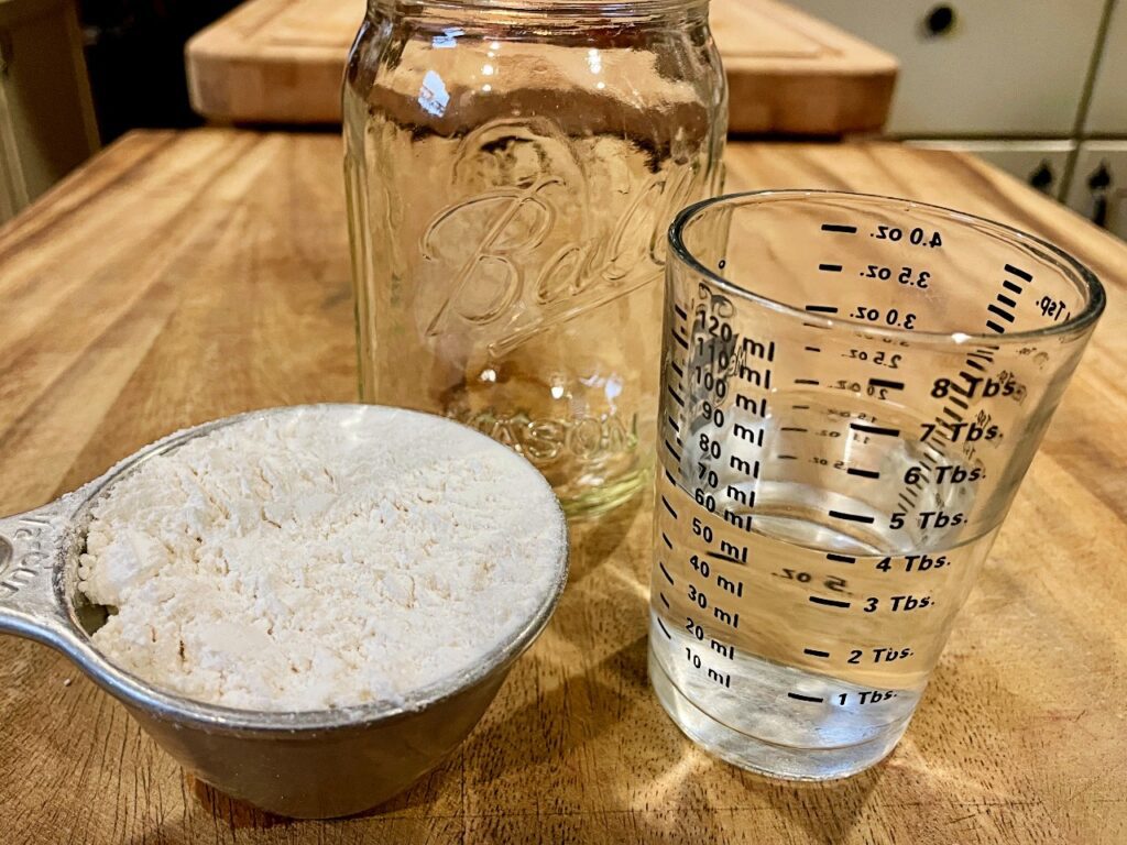 flour and water to make a sourdough starter

