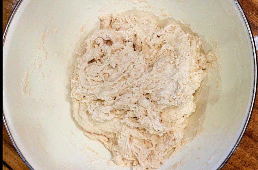 shaggy dough in a bowl